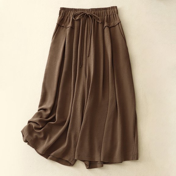 Adeawade Trousers For Women High Waist Wide Leg Pants For Soft Linen Blend Cropped Palazzo Trousers With Flowy Skirt Leisure Clothes M Coffee