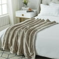 thumbnail image 3 of Posh Pascal 50"x60" Reversible Fabric Heathered Sherpa Blanket in Taupe Brown, 3 of 10