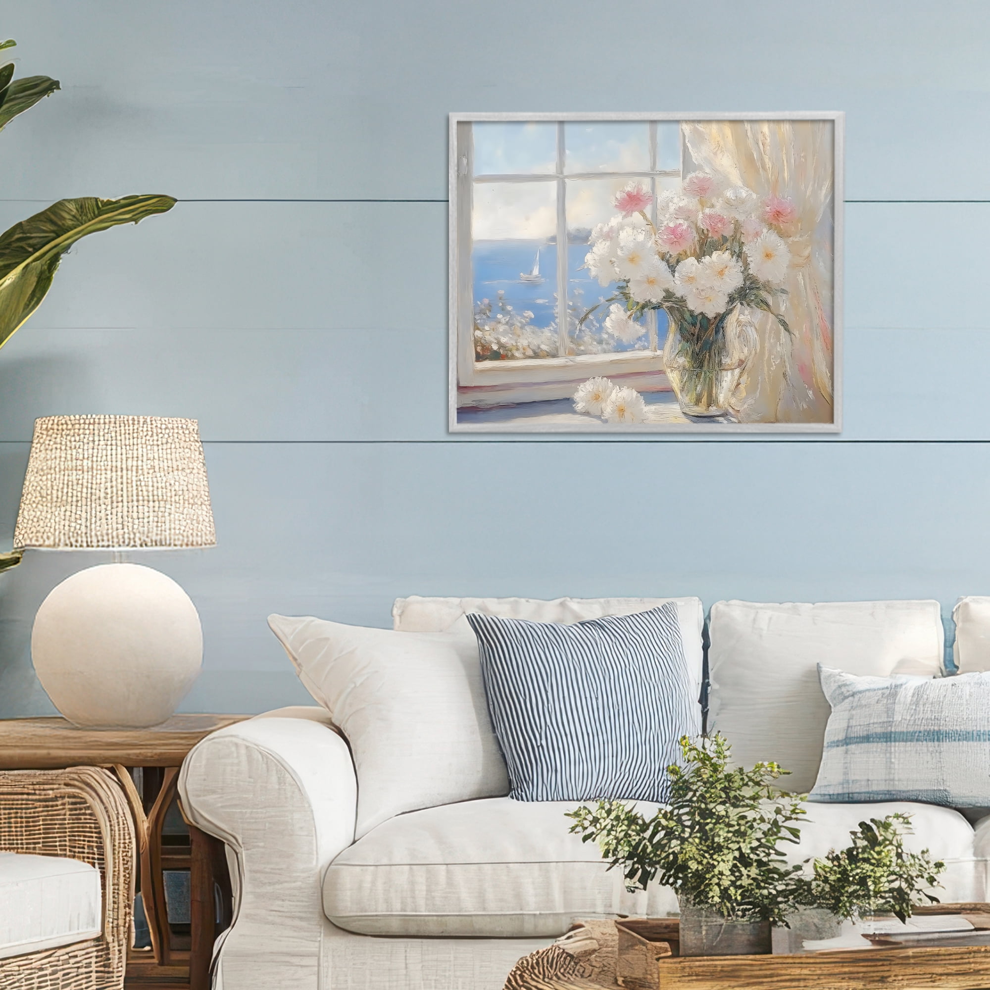 Stupell Industries Coastal View Floral Window Bouquet Gray Framed Giclee Art, design by LSR Design Studio