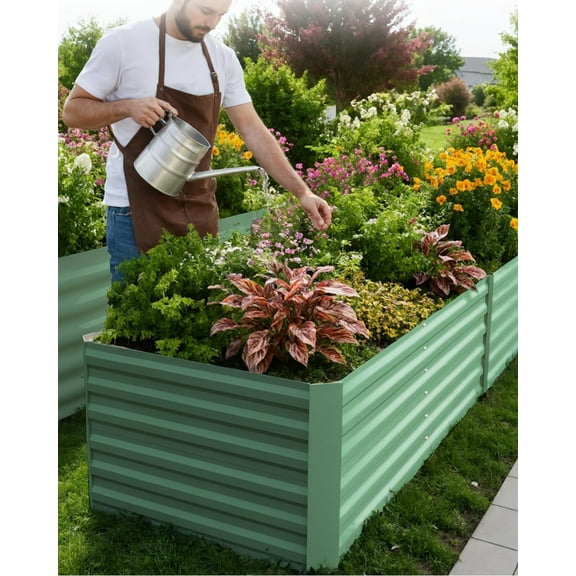 EuKer 2Pack Raised Planter Boxes Outdoor, 8x4x2ft Raised Flower Beds with 350 Gallon Capacity, Green