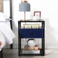 thumbnail image 2 of VECELO Modern Nightstand with Drawer and Shelf, Tempered Glass Top Side End Table, Dark Blue, 2 of 8