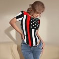 thumbnail image 3 of Saiise Pompiers Motif Drapeau USA Grenouillère à Manches Courtes Col Rond Pyjama Extensible avec Fermeture à Pression-Petit, 3 of 7