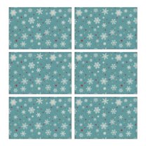 Blue Christmas Snowflake and Star Pattern Summer Placemats Table Placemats Set Of 6-Linen Kitchen Washable Placemats Table Mats 11.8"x17.7" Non-Slip Heat Resistant