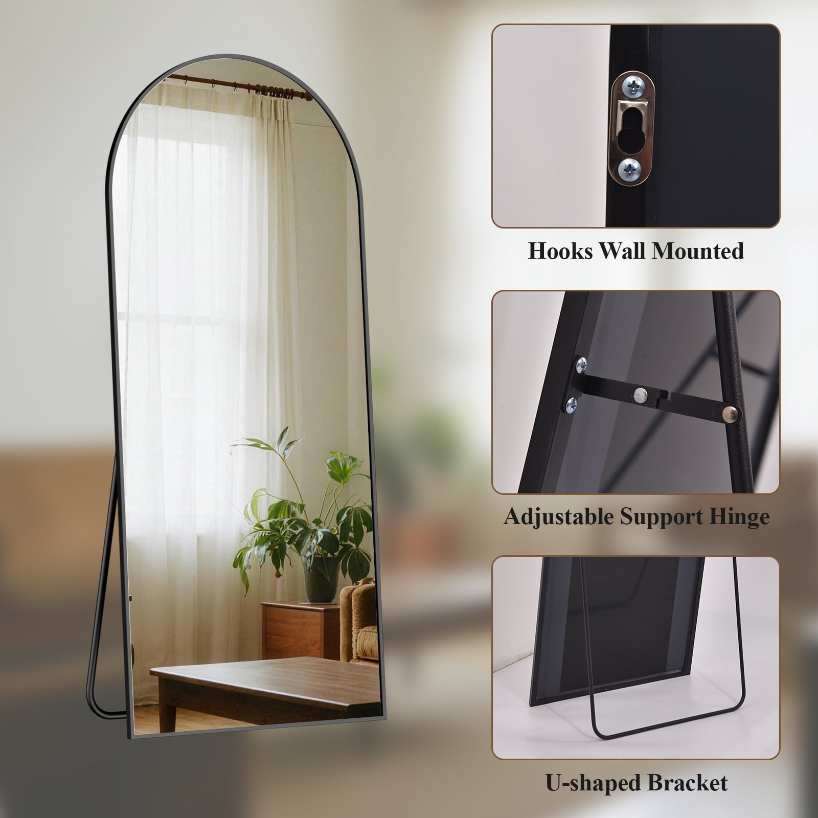 AUROMIR 56"x21" Arched Full Length Mirror Floor Mirror Full Body Standing Mirror, Black