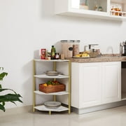 VECELO 4-Tier Corner Shelf, Freestanding Corner Shelves Display Shelf with Metal Frame, Corner Bookshelf/Open Corner Plant Stand for Small Space, Home Office, Living Room, Bedroom, Gold