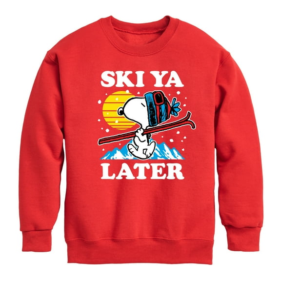 Peanuts - Snoopy Ski Ya Later - Toddler And Youth Crewneck Fleece Sweatshirt