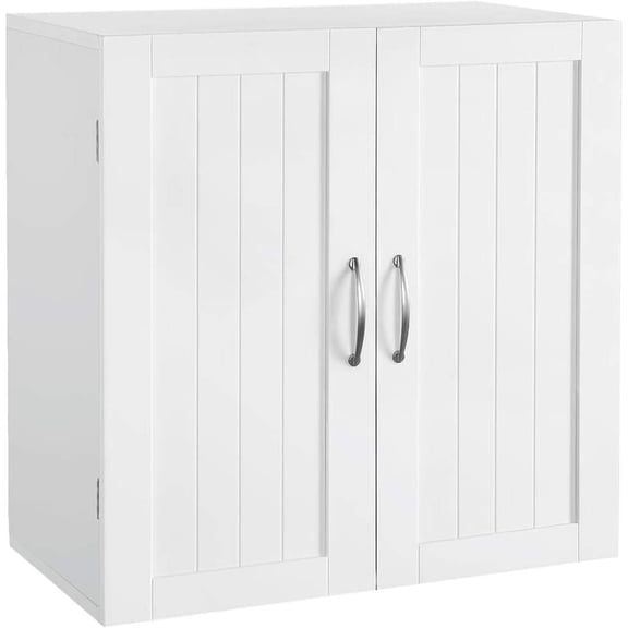 White Wall-Mount Bathroom Cabinet with Adjustable Shelf and 2 Doors for Kitchen or Living Room