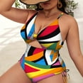 thumbnail image 4 of V-neck Spaghetti Straps Hollow Out Side Drawstring Women Monokini Summer Colorful Floral Print Plus Size One-piece Bikini Beachwear, 4 of 8