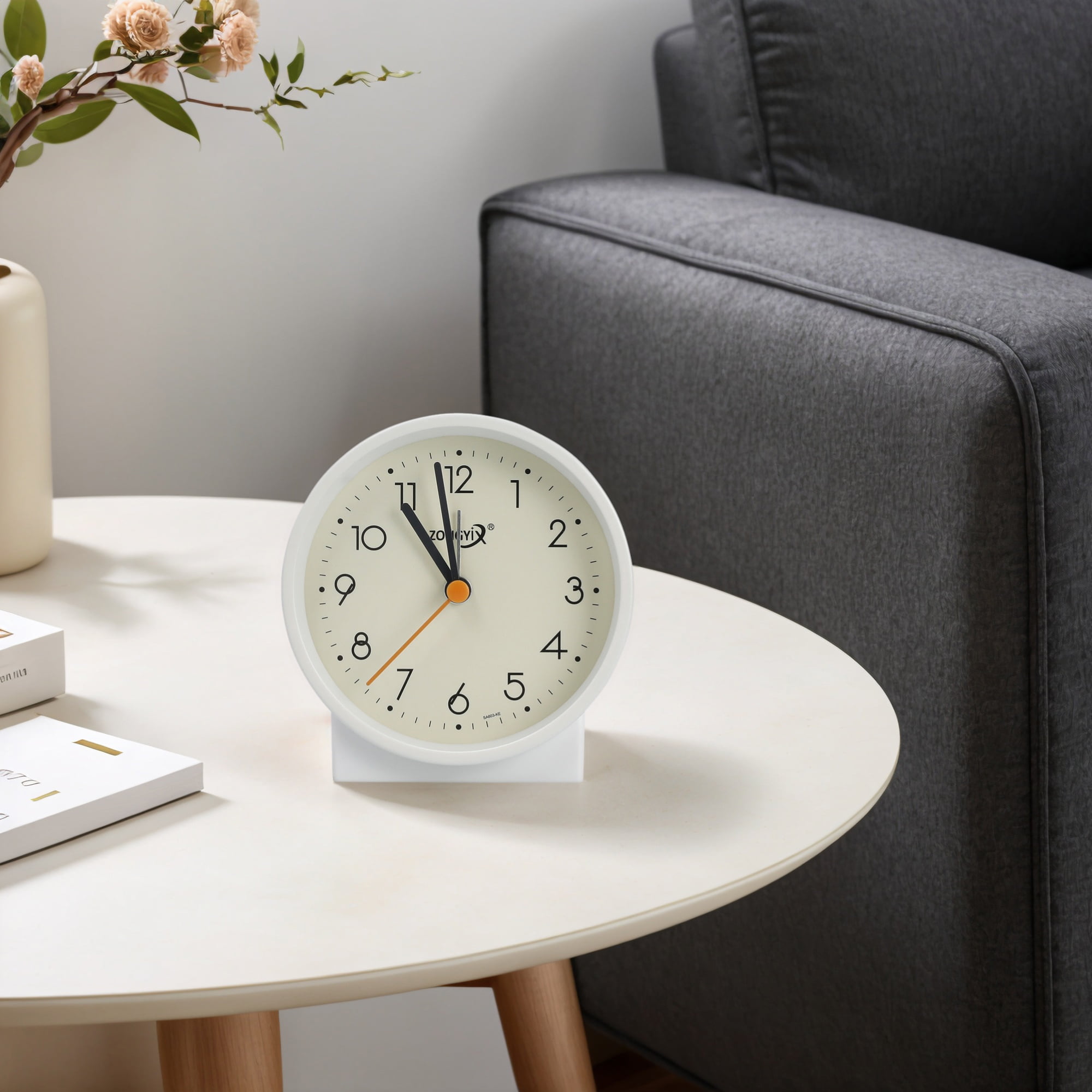 Unique Bargains Vintage Alarm Clock with Geometric Base White 3.6"L x 2.2"W x 3.7"H