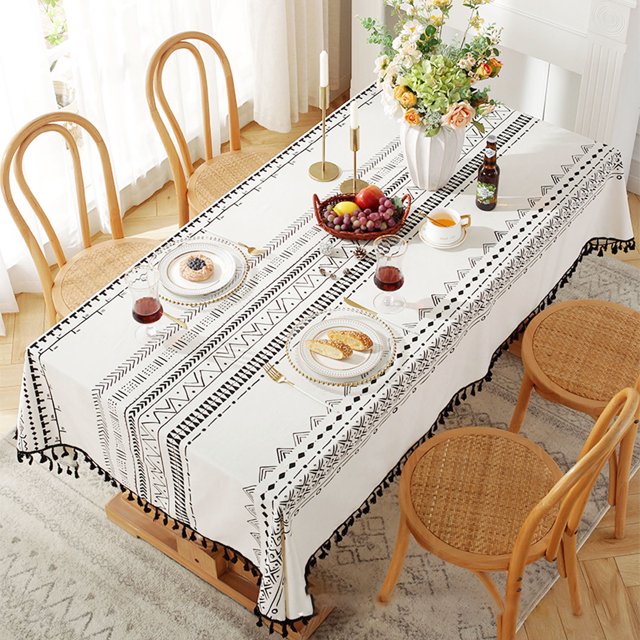 Mantel Boho Mantel Impermeable Mantel De Lino De Algodón Boho Mesa Cuadrada Decorativa Adecuada para Mesa Pequeña, 35 X 55