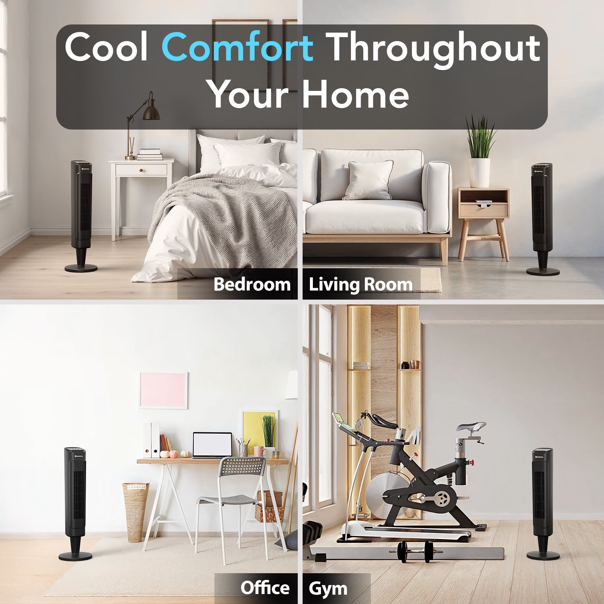 Comfort Zone 36” Tower Fan with Remote Control and Timer, Black