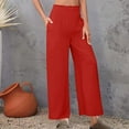 thumbnail image 2 of Wyobmus Womens Wide Leg Linen Pants Summer Beach Palazzo Lounge Trousers Casual Fashion Comfy Vacation Clothes for Women B-Red, 2 of 7