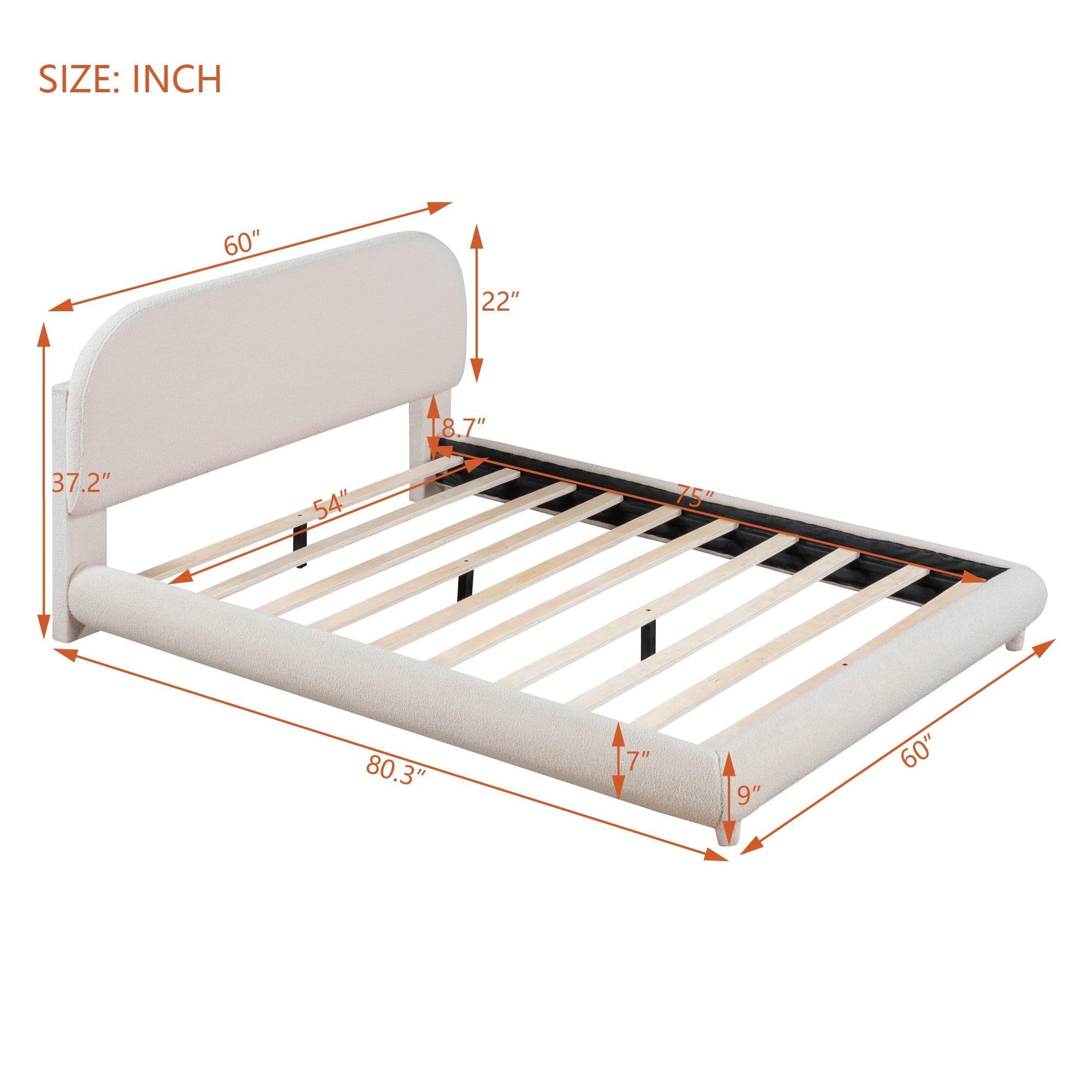 Noble House Teddy Fleece Full Size Upholstered Platform Bed, Beige