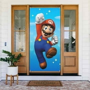 Funny Super Mario Door Cover Decorated Banner Tapestry Home Decoration Holiday Party Supplies Door Banner Porch Sign Banner 72.8 x 35.4 Inch