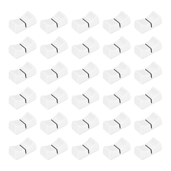 24mmx11mmx10mm Console Mixer Slider Fader Knobs Replacement for Potentiometer White Knob Black Mark 30 pcs