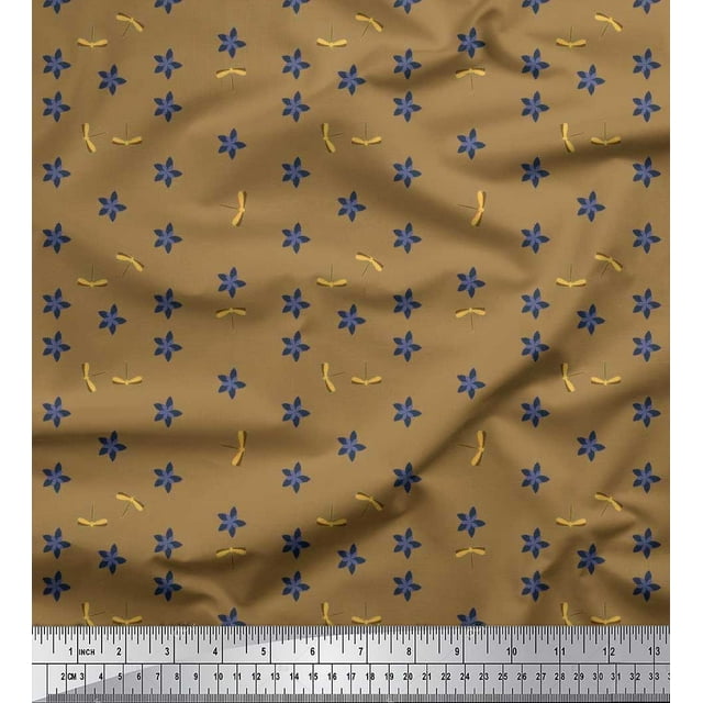 Soimoi Tissu en Rayonne Imprimé Floral & Libellules Insectes au Mètre 56 Pouces de Large