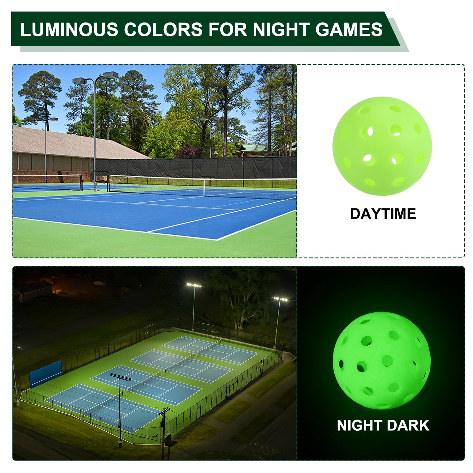 Luminous Pickleball Balls Glow in the Dark Pickleball Balls with Mesh Bag Yellow,Neon Green , 6 Pack