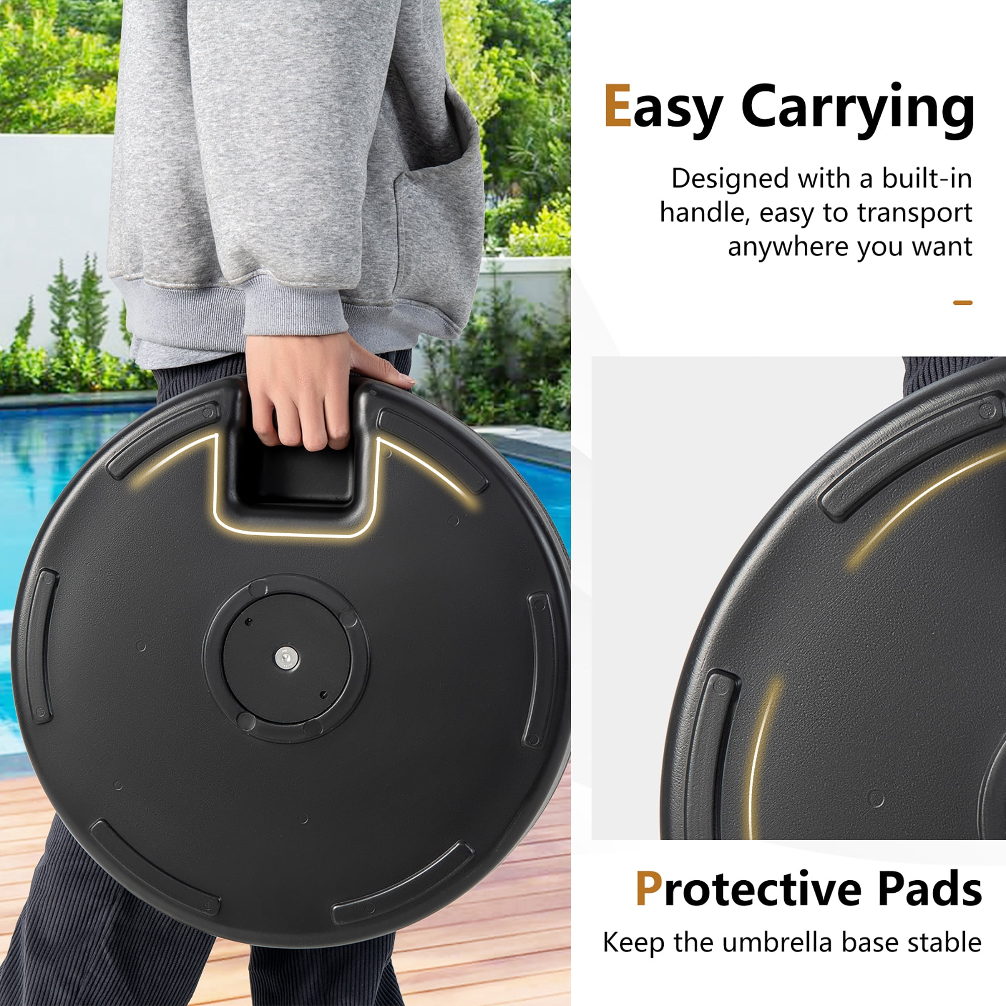 Costway 20'' Patio Fillable Round Umbrella Base Stand Holder Fit Pole 1.5''/1.9'' Outdoor