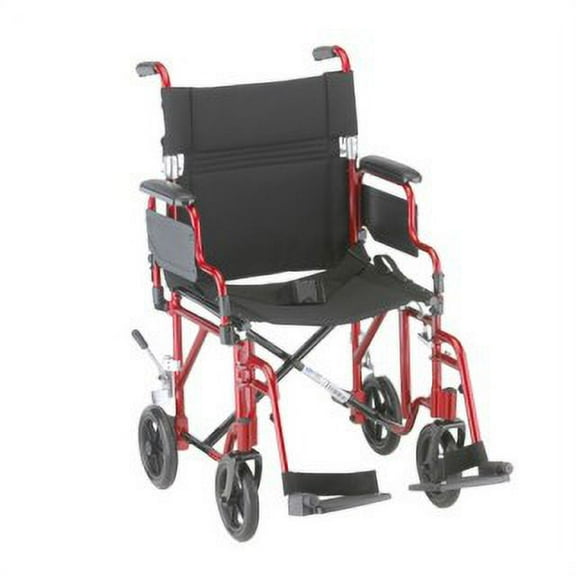 Transport Chair 19" Seat Width Lightweight Aluminum with Swingaway Footrests and Detachable Desk Arms Wt Cap 300 lb (Red)