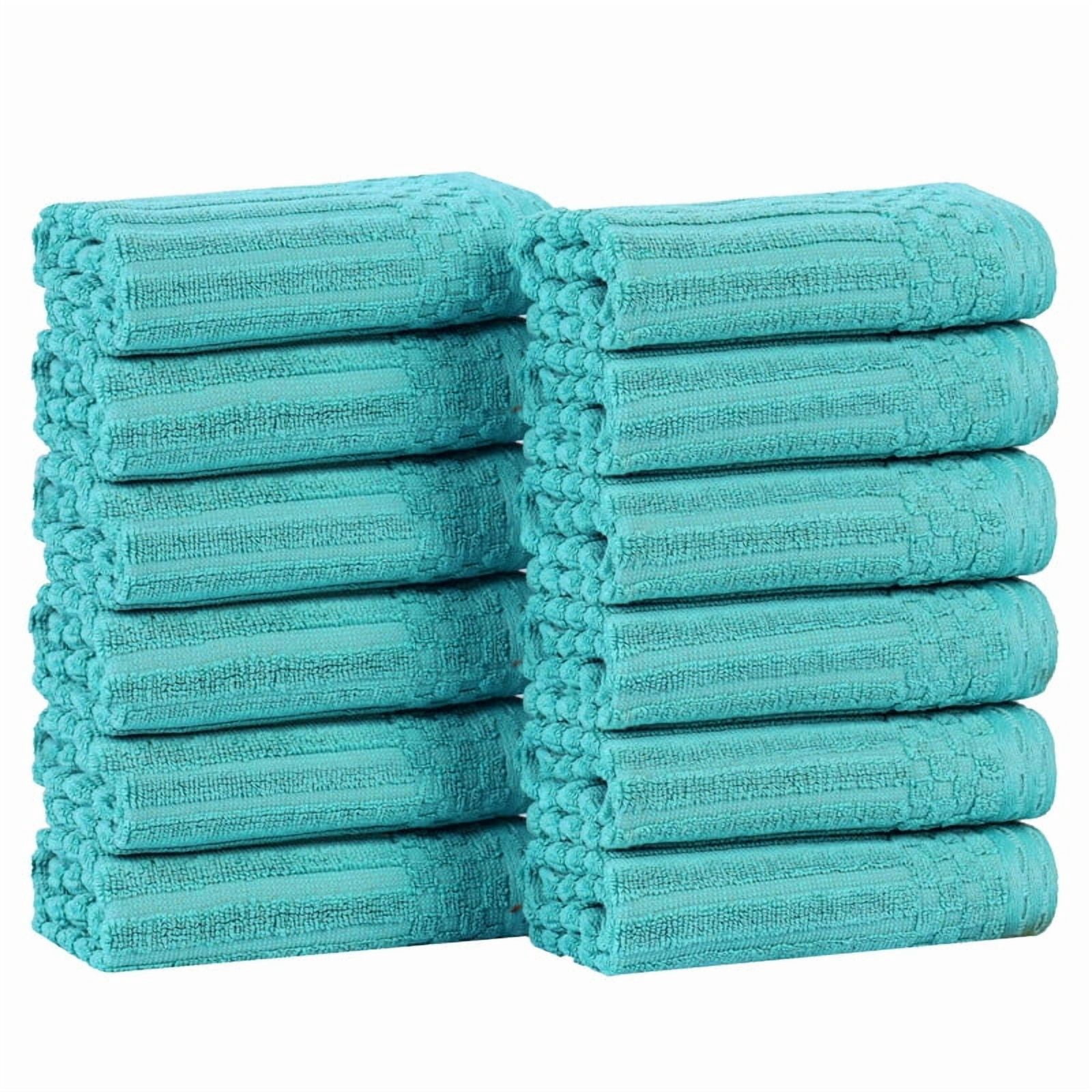 Superior Soho Ribbed Cotton Face Towel/Washcloth Set of 12, Turquoise