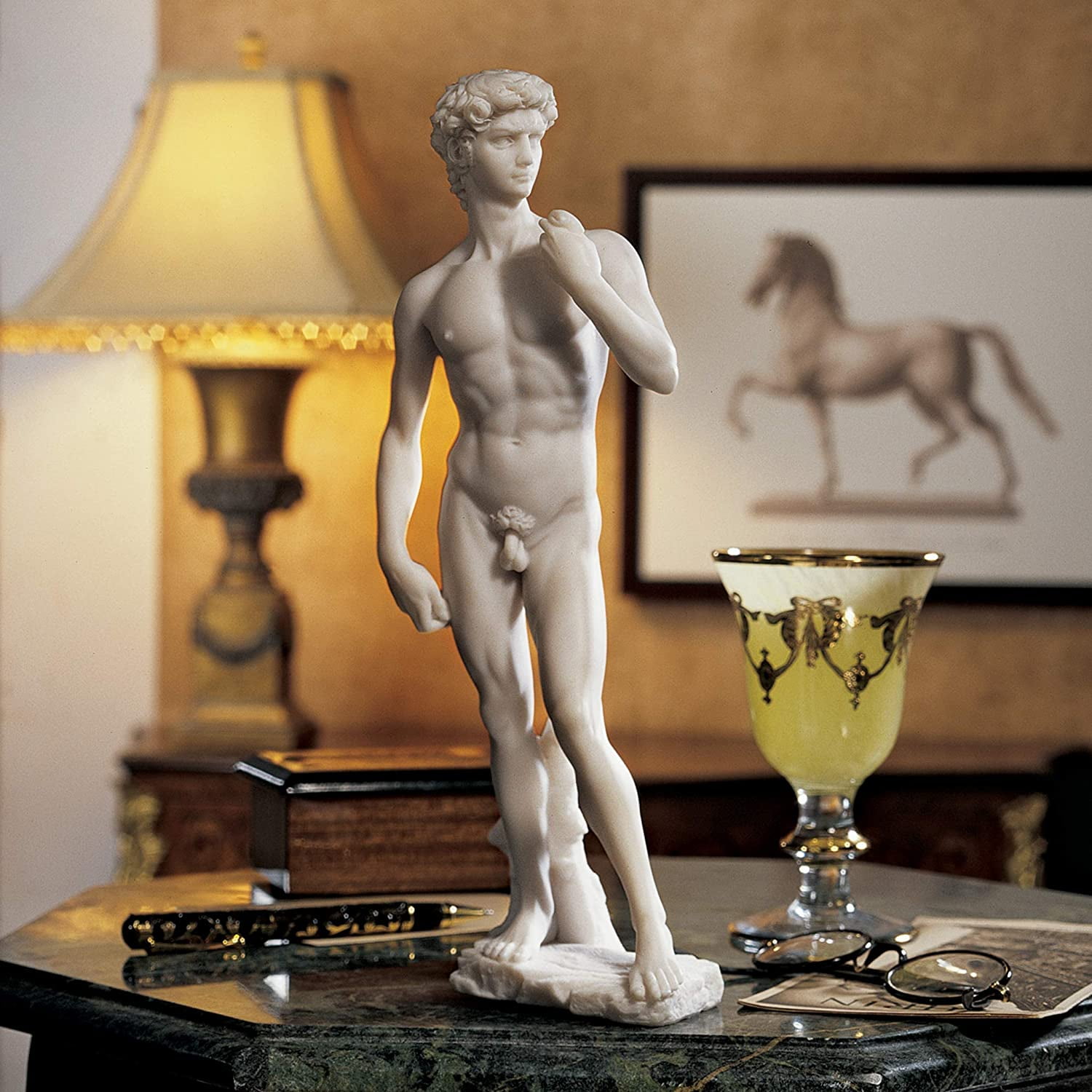 White Design Toscano Michelangelo's David Statue Bonded Marble Polyresin 30.5 cm 