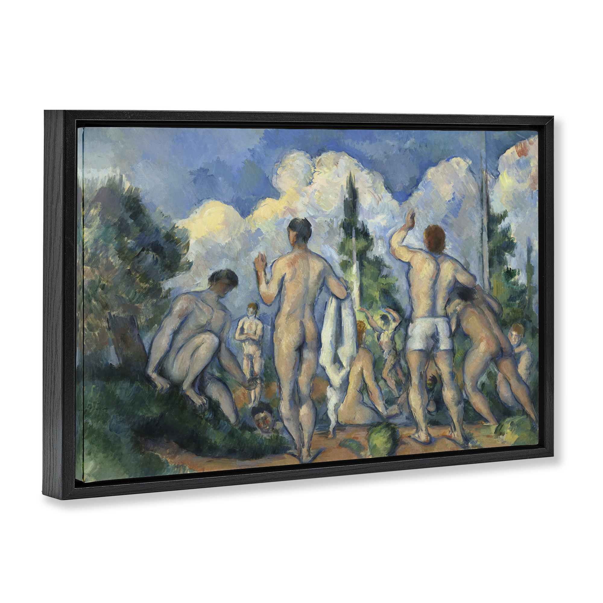 Stupell Industries Classic Cezanne Bathers People Painting Black Floater Framed Canvas Art Print Wall Art, 25 x 17