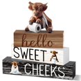 thumbnail image 1 of Set decorativo de baño de madera con vaca Highland Cinnvoice, 4 piezas, 1 of 6