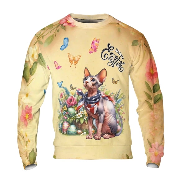 Sphynx Celebrates Spring and Enjoys a Happy Easter All Over Print 3D Sweatshirt Unisex Merch Cat Lover Kitten Owner Gifts Idea - 02001