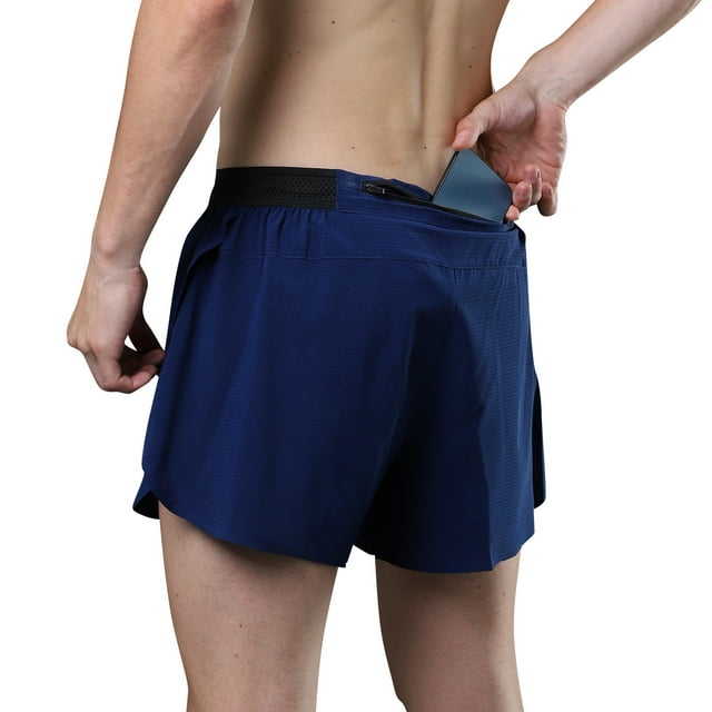 Graflsoa Men's Quick-Dry Running Shorts with Anti-Chafe Side Slits, Built-In Liner, Back Pockets, Blue, Size L (DK80025#)