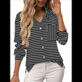 thumbnail image 1 of Camisas de Mujer con Botones, Blusas Clásicas A Rayas de Larga con Cuello y Bolsillo para Oficina. Negro S, 1 of 9