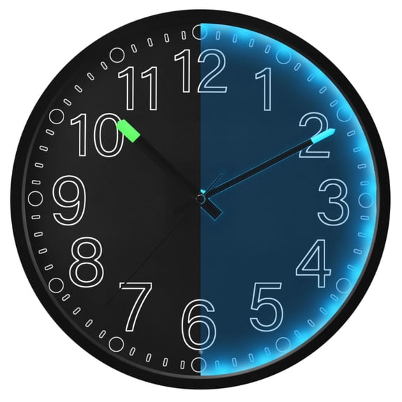 Ryvnso Black 12 Inch Night Light Wall Clock Silent Battery Operated Luminous Clocks