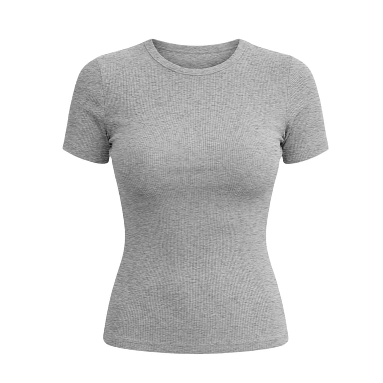 Hurxie Women's Crew Neck Ribbed Fitted Shirt Basic Short Sleeves Hurxie Women's Crew Neck Ribbed Fitted Shirt Basic Short Sleeves