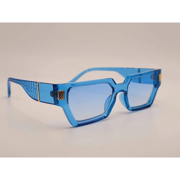 Fashion Med- Rectangle Unisex Luxury Sunglasses Vintage Punk Blue Color