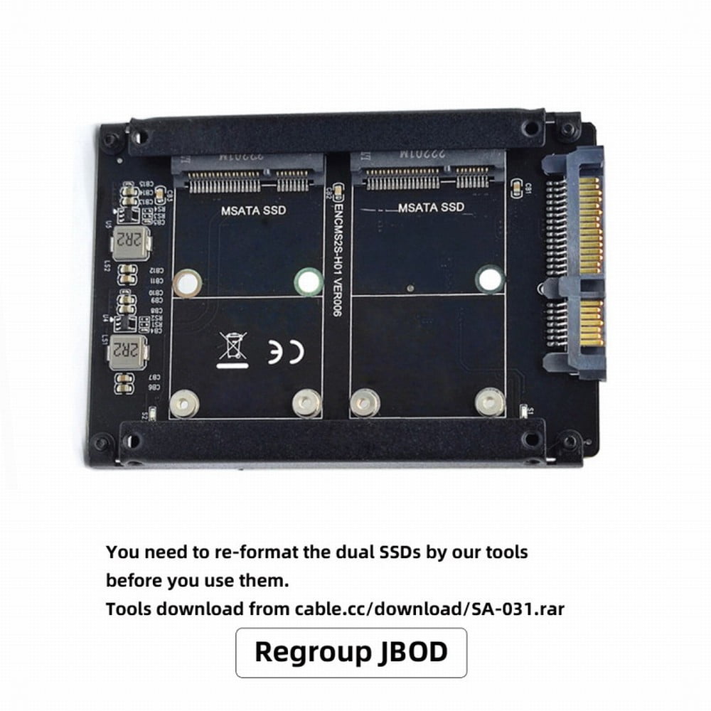 JSER Dual MSATA Mini-SATA SSD Card JBOD Raid0 Span Bridge to 2.5inch SATA Combo HDD Disk Drive Enclosure