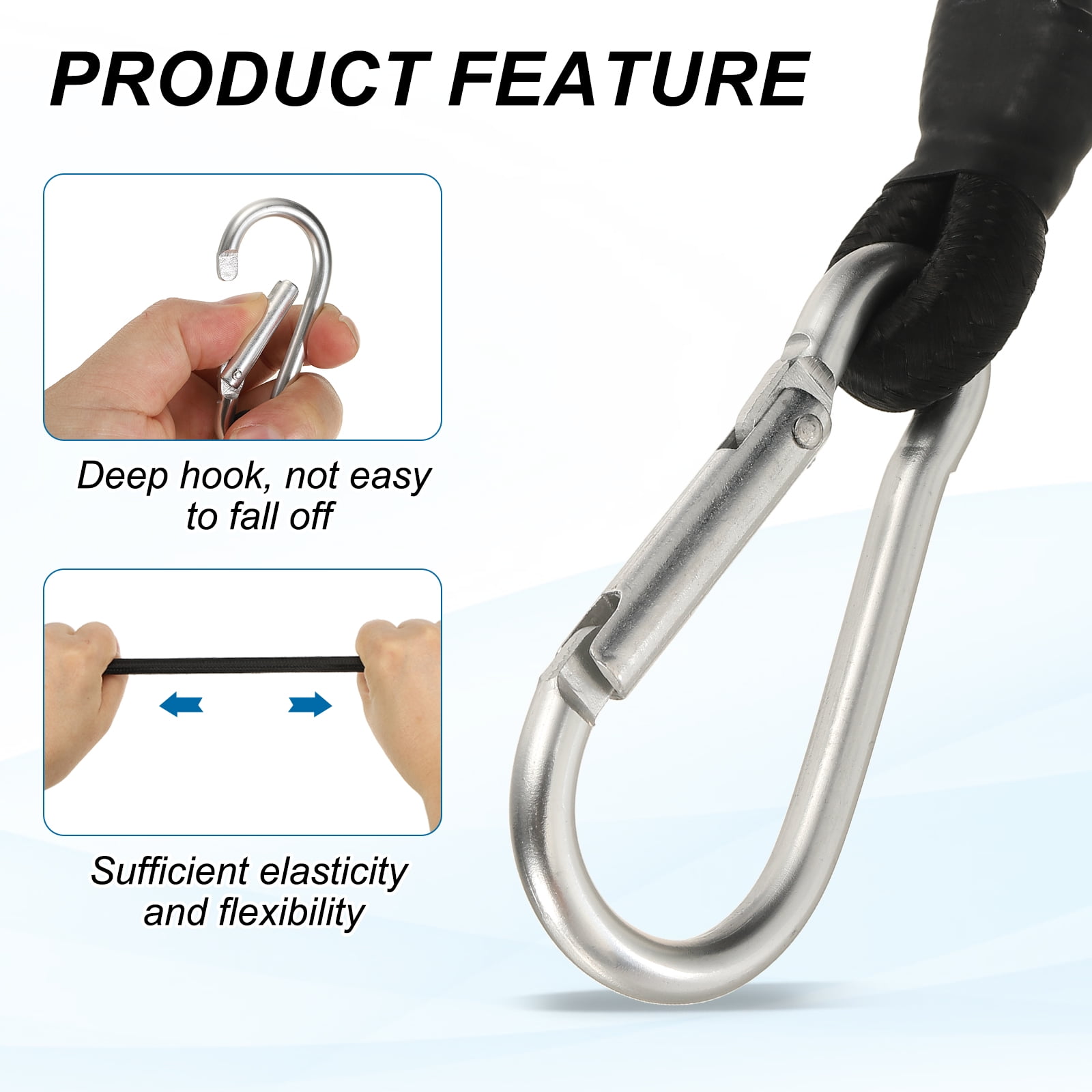 6Pack Bungee Cords with Hooks, 39.4" Heavy Duty Rubber Bungee Straps Outdoor Elastic Ropes for Securing Bike Tarps Luggage Tents, Black