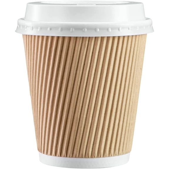 GUSTO Disposable Coffee Cups with Lids 10 Oz Insulated Paper Cups, 50-Pack