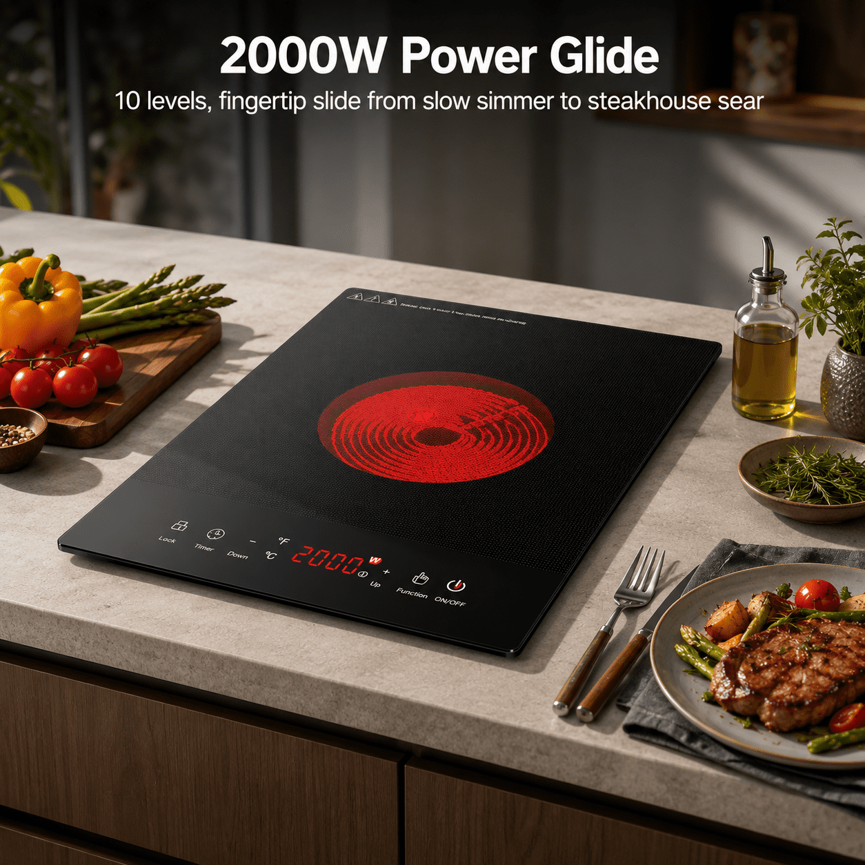 VBGK Electric Cooktop Single Burner 12 Inch Plug in 1800 Electric Burner Countertop 110V and Built-in Hot Plate for Cooking,240 Minutes Timer & Auto Shutdown Electric Stove,Child Lock Electric Burner