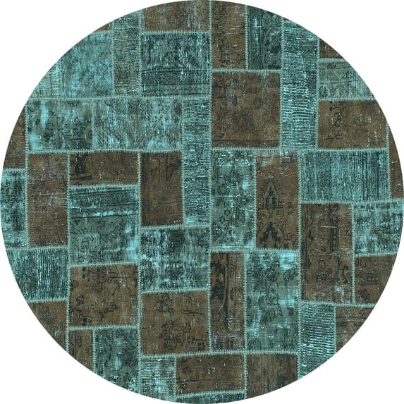 Ahgly Company Indoor Round Abstract Light Blue Modern Area Rugs, 4' Round