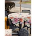 thumbnail image 5 of Outdoor Tablecloth with Umbrella Hole for Patio/Picnic/Party/Camping, Pink Orange Roses Waterproof Table Cloth Square Cover Washable, Rustic Spring Summer Flowers Butterflies (54"x 54"), 5 of 9