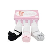 Baby Emporio- Baby girl socks that look like Mary Jane shoes-3 pr-cotton-satin bows-gift box-0-12 Months - LITTLE PRETTIES