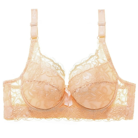 Grofry Plus Size Solid Color Floral Lace Sexy Bra Women Underwired Brassiere Underwear Light Apricot 44/100