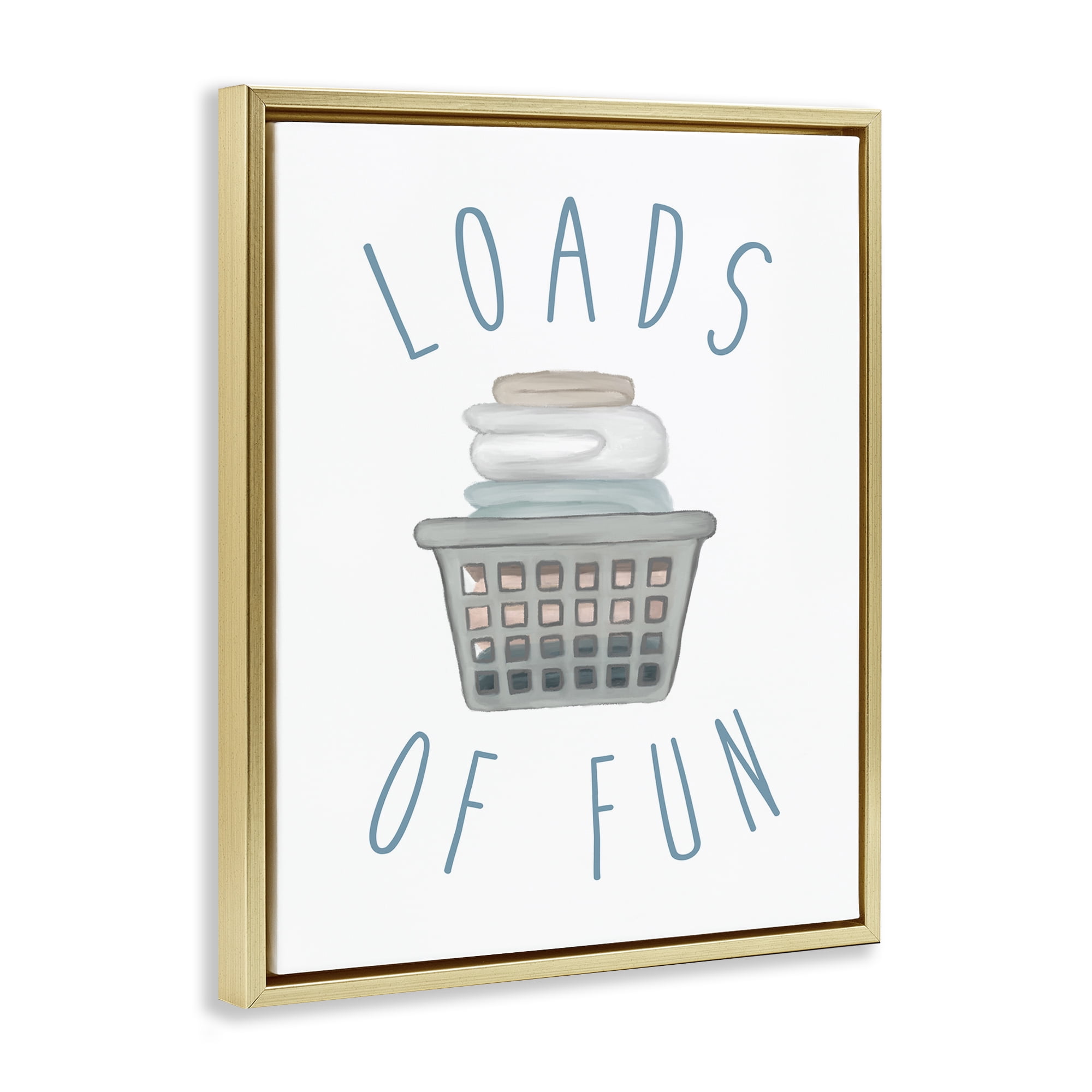 Stupell Industries Loads Of Fun Laundry Basket Gold Framed Floater Canvas Wall Art, design by Elizabeth Medley