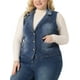 thumbnail image 4 of Chaleco de mezclilla sin mangas Agnes Orinda Plus Size para mujeres, chalecos clásicos de solapa, chaquetas de chambray, azul oscuro 3X, 4 of 6