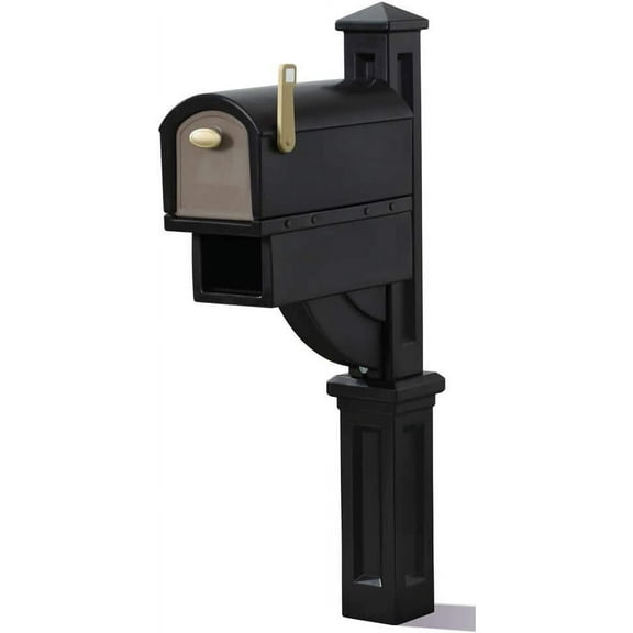 Mailmaster Hudson Mailbox & Post, Weather Resistant, Large Outdoor Mailboxes, Made of Durable Plastic, Easy to Install, Flag Included, Black
