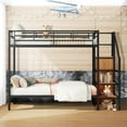 thumbnail image 2 of Aukfa Twin Over Twin Metal Bunk Bed with Storage Wardrobe and Staircase for Kids, Black, 2 of 9