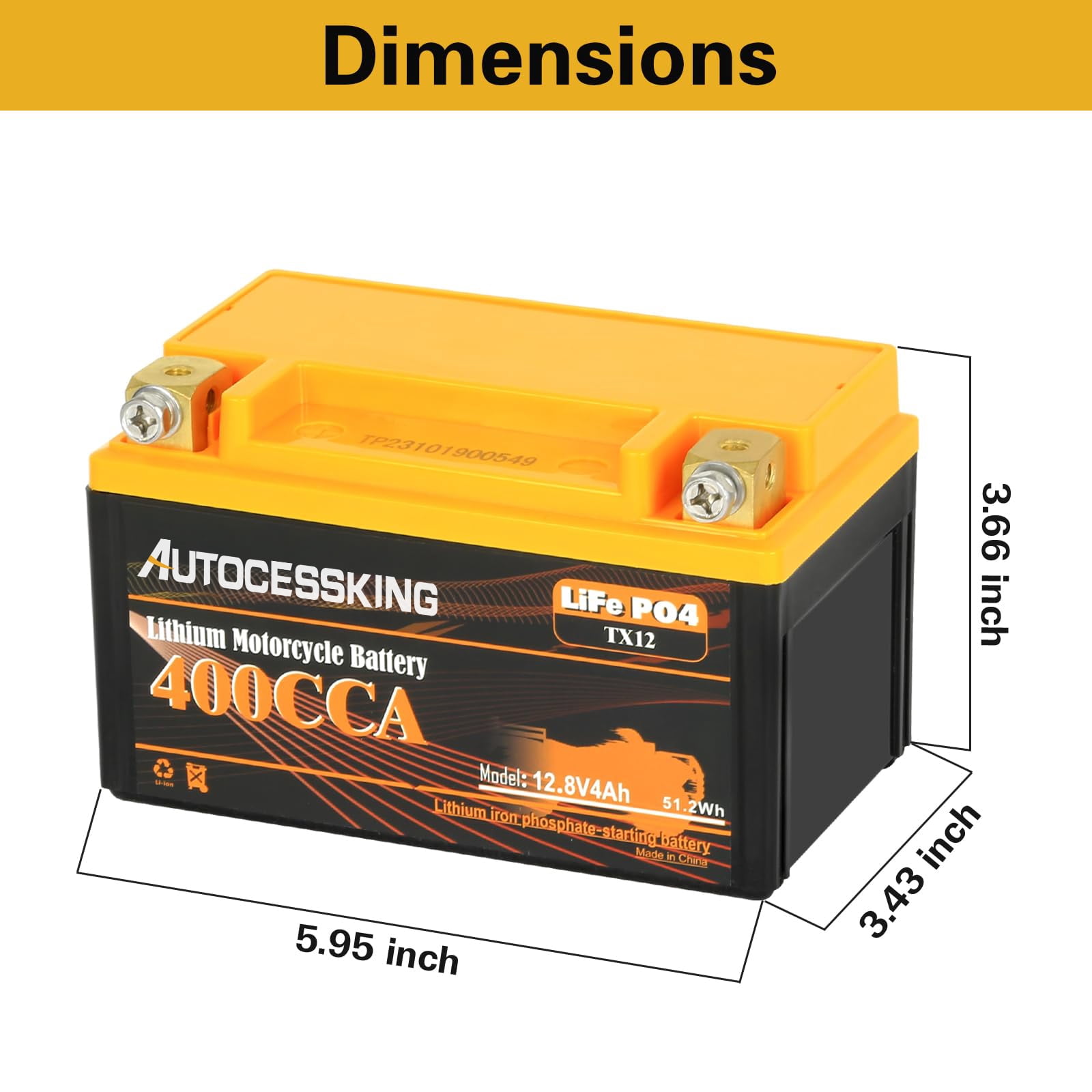 autocessking YTX9-BS Lithium Motorcycle Battery LiFePO4 400A 12V 4AH Automotive Battery for ATV UTV Scooter Snowmobile Jet Ski Generator Tractor Personal Watercraft Seadoo and 4 Wheeler Battery