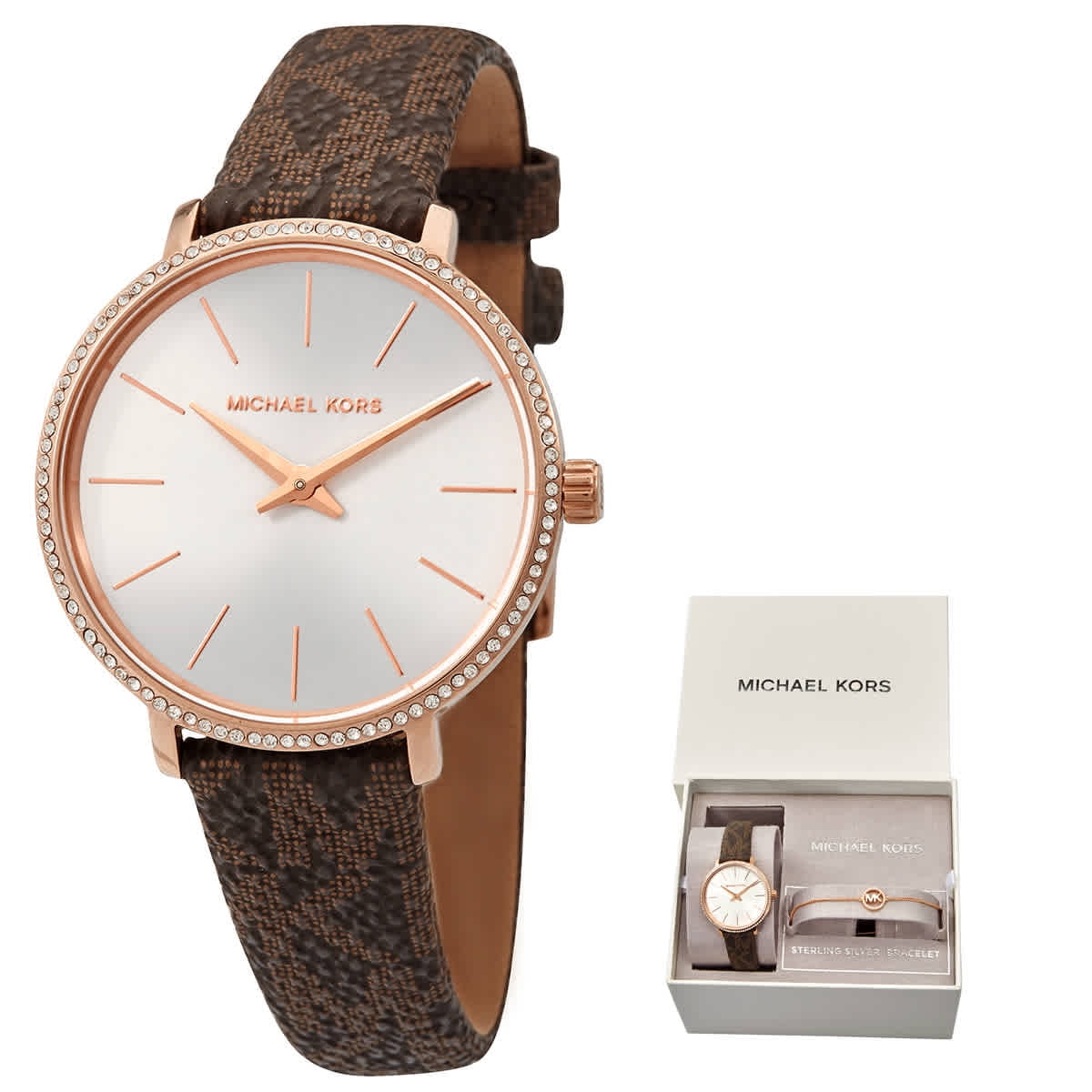 Michael Kors Pyper Quartz Crystal White Dial Ladies Watch and Bracelet Set  MK1036 