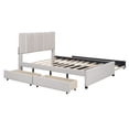 thumbnail image 5 of Full Size Adjustable Bed Base, Full Size Upholstered Platform Bed with 2 Drawers and 1 Twin Size Trundle, Classic Headboard Design, Beige, Beige Bed Frames,Linen Platform Bed Frames, 5 of 18