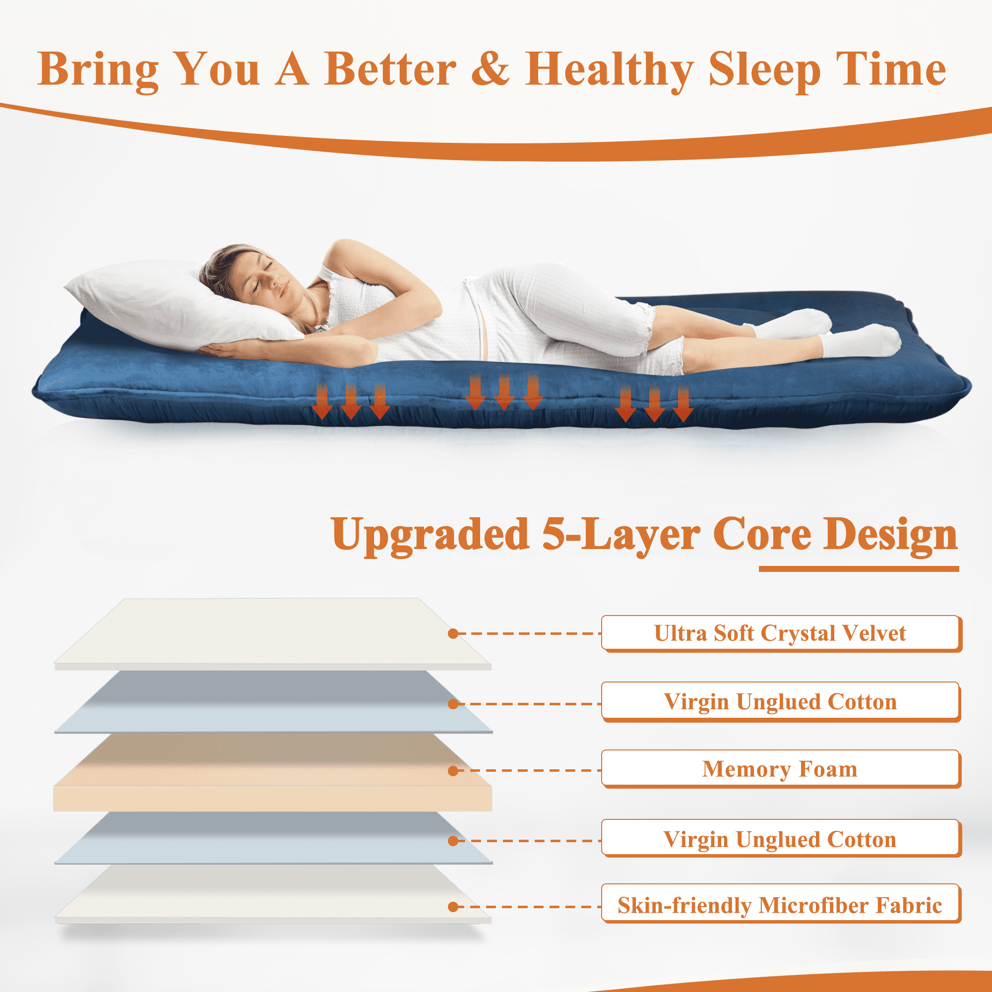 Japanese Floor Mattress Futon Mattress Sleeping Mat Blue Camping Mattress Queen