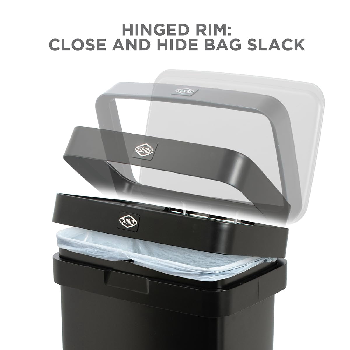 Clorox Trash Can, 13 Gal Stainless Steel Kitchen Garbage Bin with Wide Step Pedal, Black